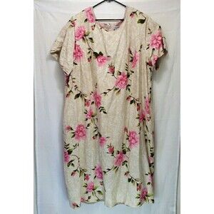 Jessica London Floral Linen Blend Dress Size 34W Pink Rose Cream Plus Size Lined